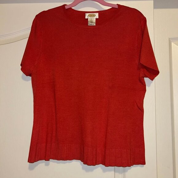 Lot of 2 Talbots dark pinkish red short sleeve sweater tops woman's size L large - Picture 8 of 11